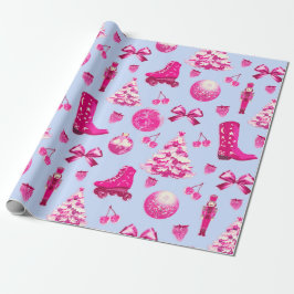 Schattige Girly Preppy Roze Kerstmis Cadeaupapier