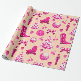 Schattige Girly Preppy Roze Kerstmis Cadeaupapier