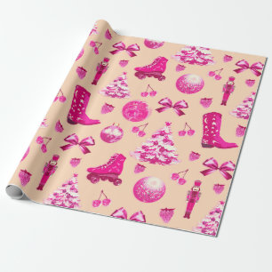 Schattige Girly Preppy Roze Kerstmis Cadeaupapier