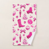 Schattige Girly Preppy Roze Kerstpatroon Bad Handdoek (Handdoek)