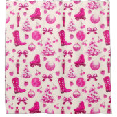 Schattige Girly Preppy Roze Kerstpatroon Douchegordijn (Voorkant)
