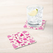 Schattige Girly Preppy Roze Kerstpatroon Kartonnen Onderzetters (Insitu)