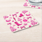 Schattige Girly Preppy Roze Kerstpatroon Kartonnen Onderzetters (Schuin)
