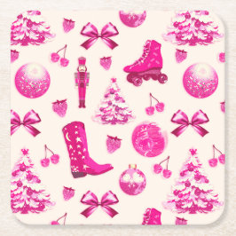 Schattige Girly Preppy Roze Kerstpatroon Kartonnen Onderzetters