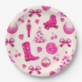 Schattige Girly Preppy Roze Kerstpatroon Papieren Bordje (Voorkant)