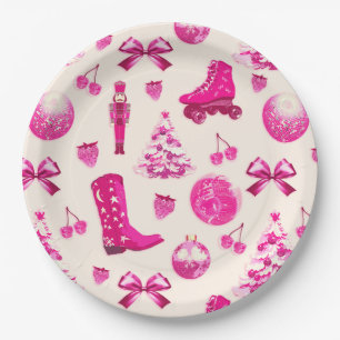 Schattige Girly Preppy Roze Kerstpatroon Papieren Bordje