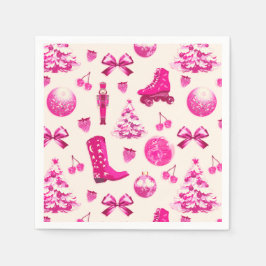 Schattige Girly Preppy Roze Kerstpatroon Servet