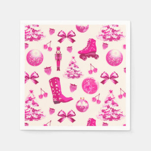 Schattige Girly Preppy Roze Kerstpatroon Servet