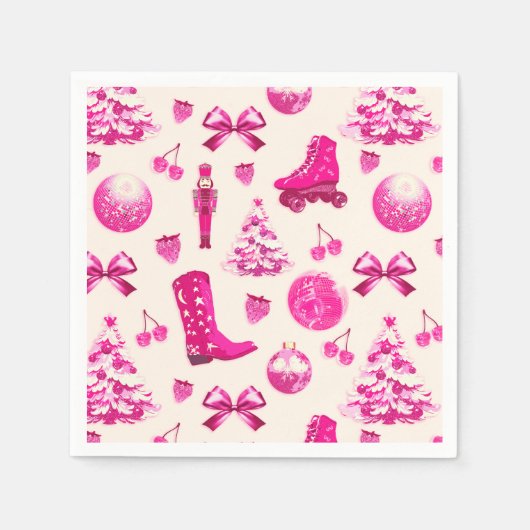 Schattige Girly Preppy Roze Kerstpatroon Servet (Voorkant)