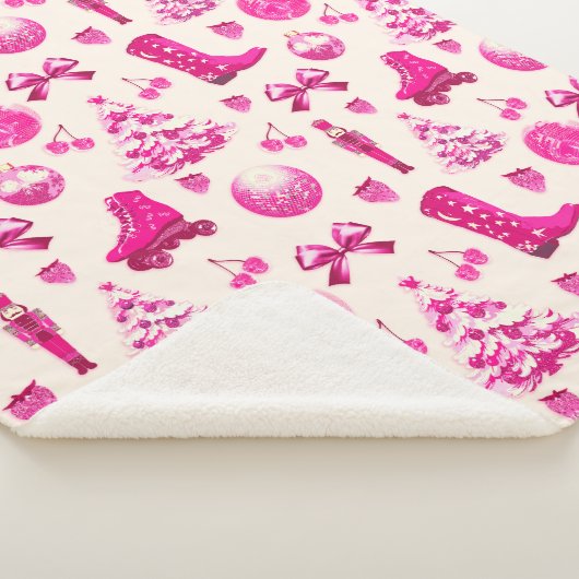 Schattige Girly Preppy Roze Kerstpatroon Sherpa Deken (3/4)