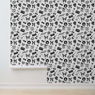 Schattige Girly Retro Zwart Wit Esthetisch Patroon Behang
