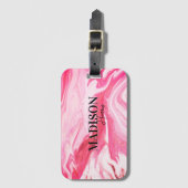 Schattige girly rood roze marmer art monogram bagagelabel (Voorkant (verticaal))