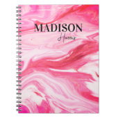 Schattige girly rood roze marmer art monogram notitieboek (Voorkant)