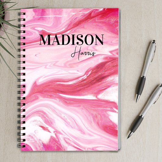 Schattige girly rood roze marmer art monogram notitieboek