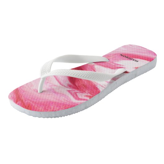 Schattige girly rood roze marmer art monogram teenslippers (Schuin)