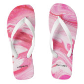Schattige girly rood roze marmer art monogram teenslippers (Voetbed)