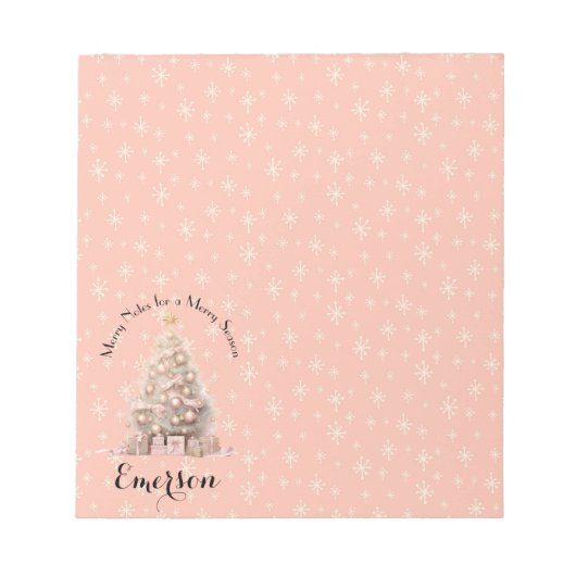 Schattige & girly Roze Blush Kerstboom & Sneeuwvlo Notitieblok (Voorkant)