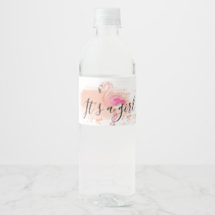 Schattige girly roze flamingo waterfles label etiket