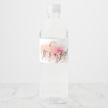 Schattige girly roze flamingo waterfles label