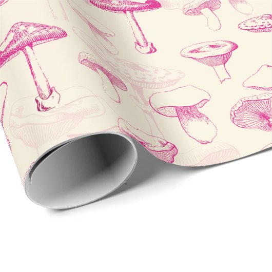 Schattige Girly Roze Paddenstoelenpatroon Cadeaupapier (Rol Hoek)
