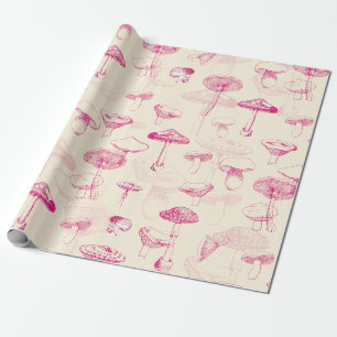 Schattige Girly  Roze Paddenstoelenpatroon Cadeaupapier