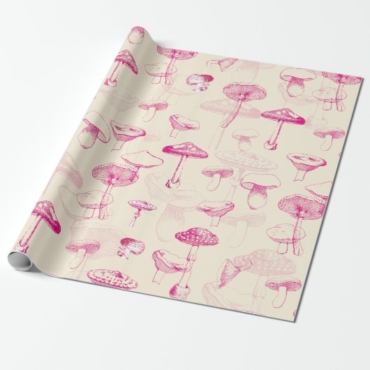 Schattige Girly  Roze Paddenstoelenpatroon Cadeaupapier (Uitgerold)