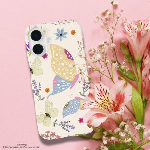 Schattige girly roze pastel botanische en vlinder iPhone 16 hoesje