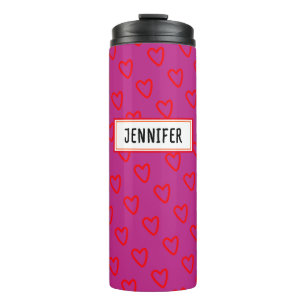 Schattige Girly Roze Rode Hart Patroon met Naam La Thermosbeker