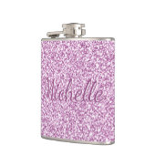 Schattige Girly Roze Sparkle Monogram Naam Heupfles (Links)