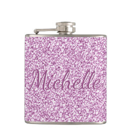 Schattige Girly Roze Sparkle Monogram Naam Heupfles