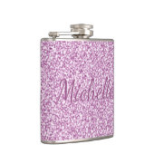 Schattige Girly Roze Sparkle Monogram Naam Heupfles (Rechts)