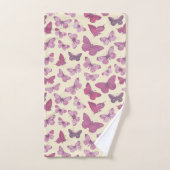 Schattige Girly Roze Vlinderpatroon op Beige Bad Handdoek (Handdoek)
