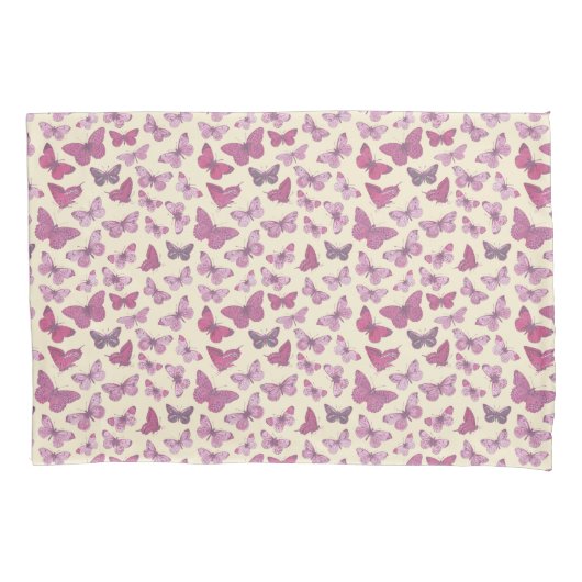 Schattige Girly Roze Vlinderpatroon op Beige Kussensloop (Voorkant)