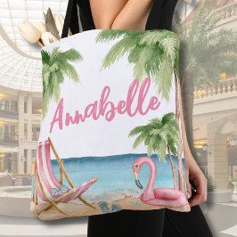 Schattige Girly Roze Waterverf Tropisch strand Tote Bag
