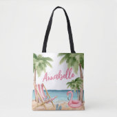 Schattige Girly Roze Waterverf Tropisch strand Tote Bag (Voorkant)
