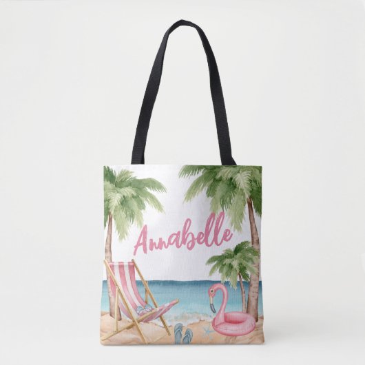 Schattige Girly Roze Waterverf Tropisch strand Tote Bag (Voorkant)