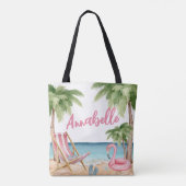 Schattige Girly Roze Waterverf Tropisch strand Tote Bag (Achterkant)