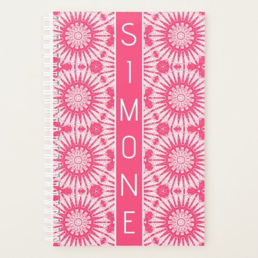 Schattige Girly Roze Wit Art Deco Stijl Aangepaste Planner (Voorkant)
