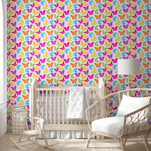 Schattige Girly Vibrant Regenboog Vlinderpatroon Behang (Kinderen)