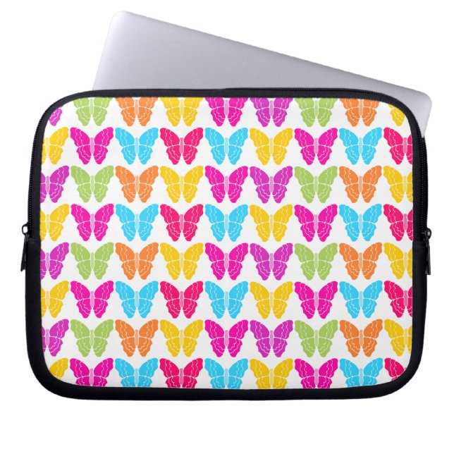Schattige Girly Vibrant Regenboog Vlinderpatroon Laptop Sleeve (Voorkant)