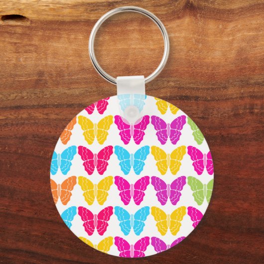 Schattige Girly Vibrant Regenboog Vlinderpatroon Sleutelhanger (Voorkant)