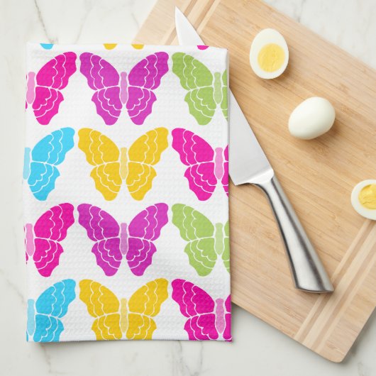 Schattige Girly Vibrant Regenboog Vlinderpatroon Theedoek (Quarter Fold)