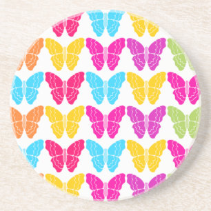 Schattige Girly Vibrant Regenboog Vlinderpatroon Zandsteen Onderzetter