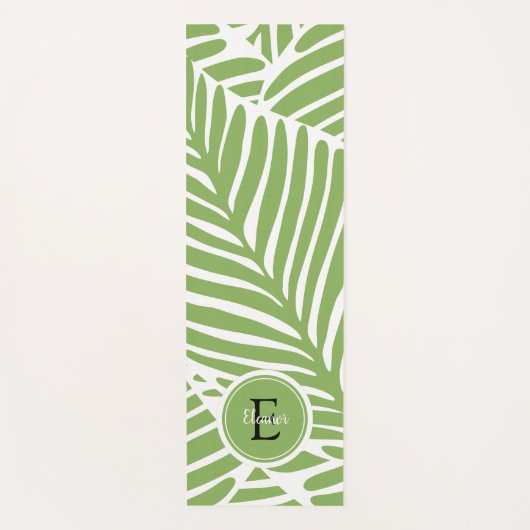 Schattige Girly Vrouwelijk Bladpatroon Monogram Yogamat (Voorkant)