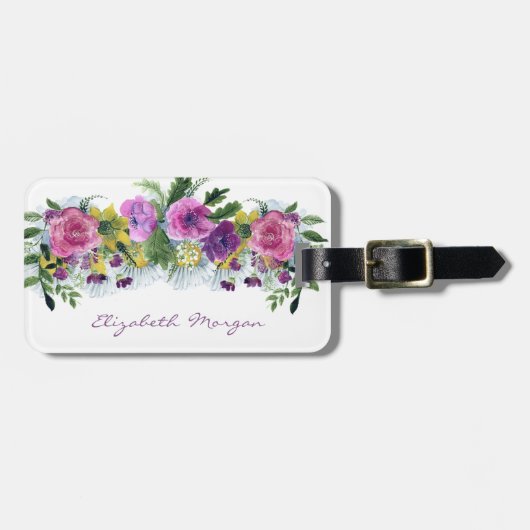 Schattige Girly Waterverf Flowers Bagagelabel (Voorkant horizontaal)