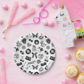 Schattige Girly Zwart Wit Esthetisch Patroon Papieren Bordje (Feest)