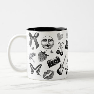 Schattige Girly Zwart Wit Esthetisch Patroon Tweekleurige Koffiemok