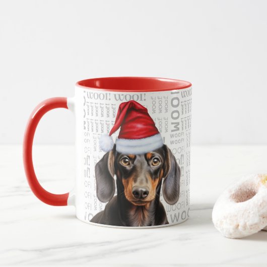 Schattige gladharige dashond liefhebber kerstvakan mok (Met donut)