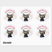 Schattige Glam Black Cat Red Gold Glitter Party St Ronde Sticker (Vel)