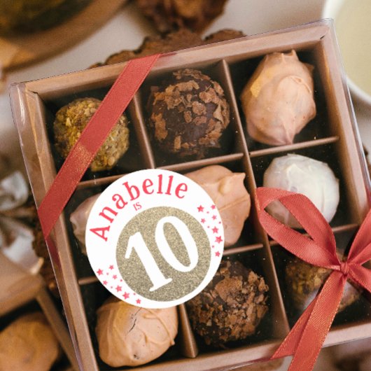 Schattige Glam Gold Glitter Age Circle Red Party S Ronde Sticker